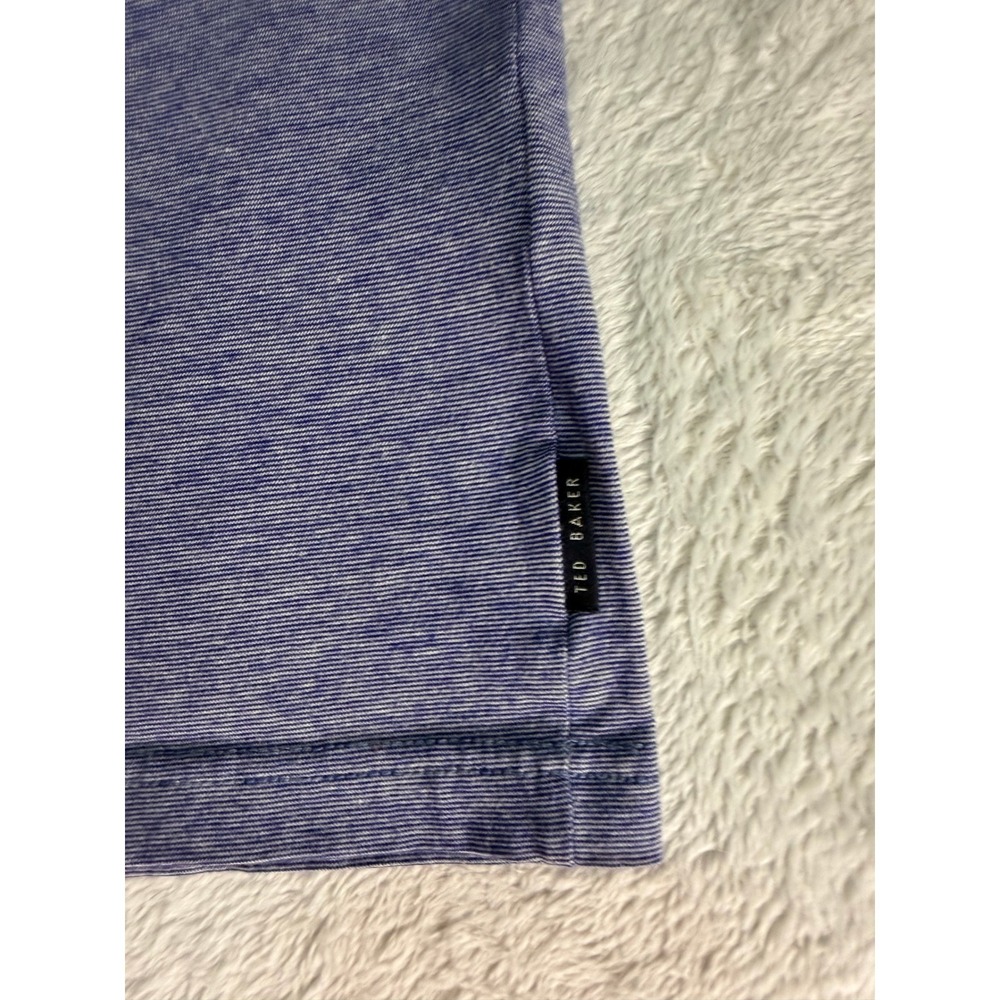 Ted Baker Mens Blue Micro Stripe Polo Shirt Short Sleeve Purple Trim Size 4 L - Picture 8 of 10